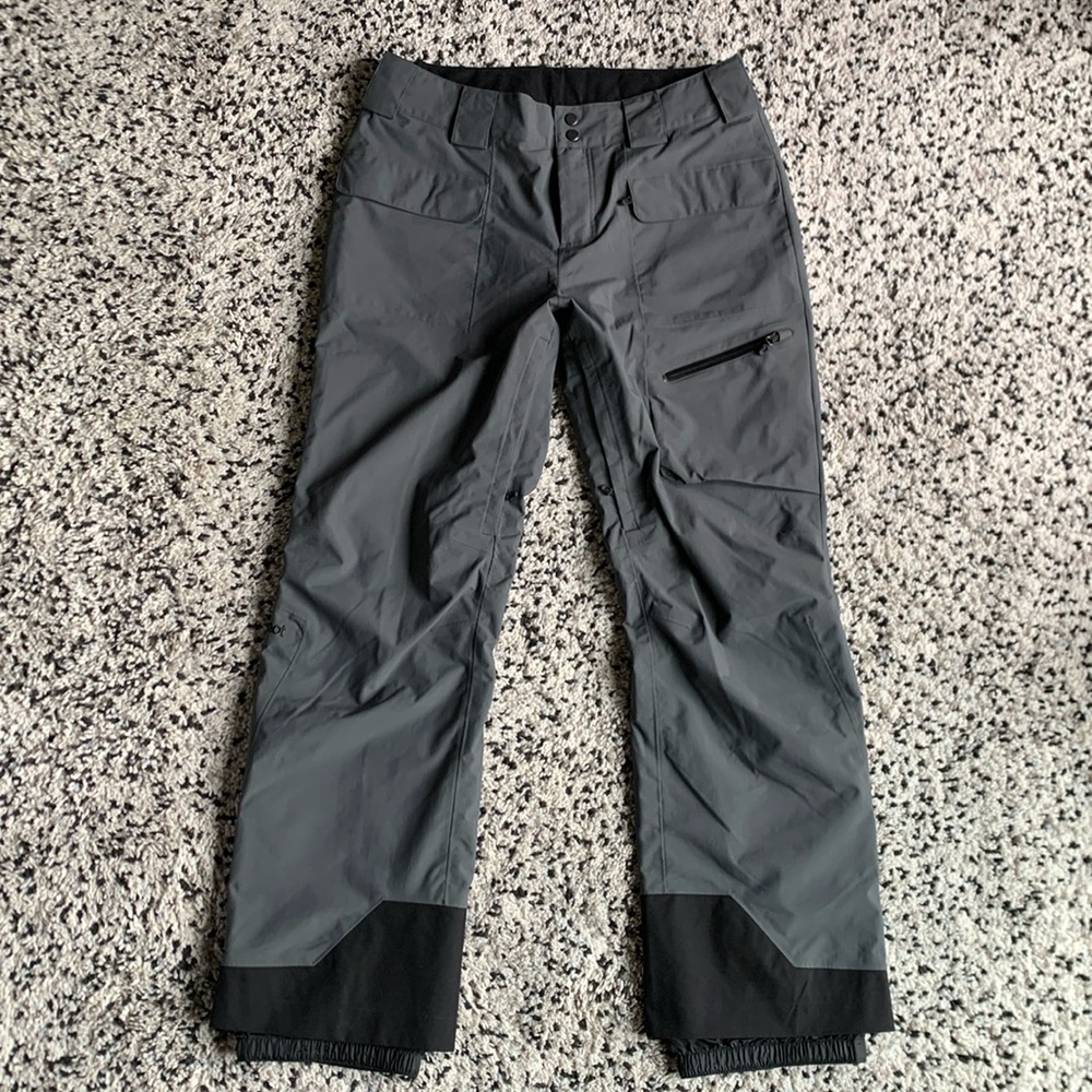 Marmot Snow Pants Lined Cargo Grey Black Reinforced Ankle Cuff Men’s Size Large